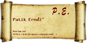 Patik Ernő névjegykártya